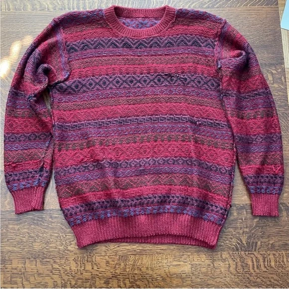 Vintage Baby Alpaca Fair Isle Sweater Cranberry Red Multicolor Men’s Size Small - Picture 10 of 15